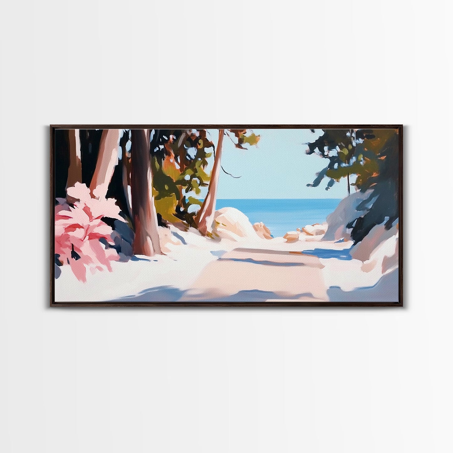 Woodland Path, Lakeside Retreat, Nature Escape, Canvas Print, Rustic Wall Art, Cabin Decor, Landscape Painting, Outdoor Serenity