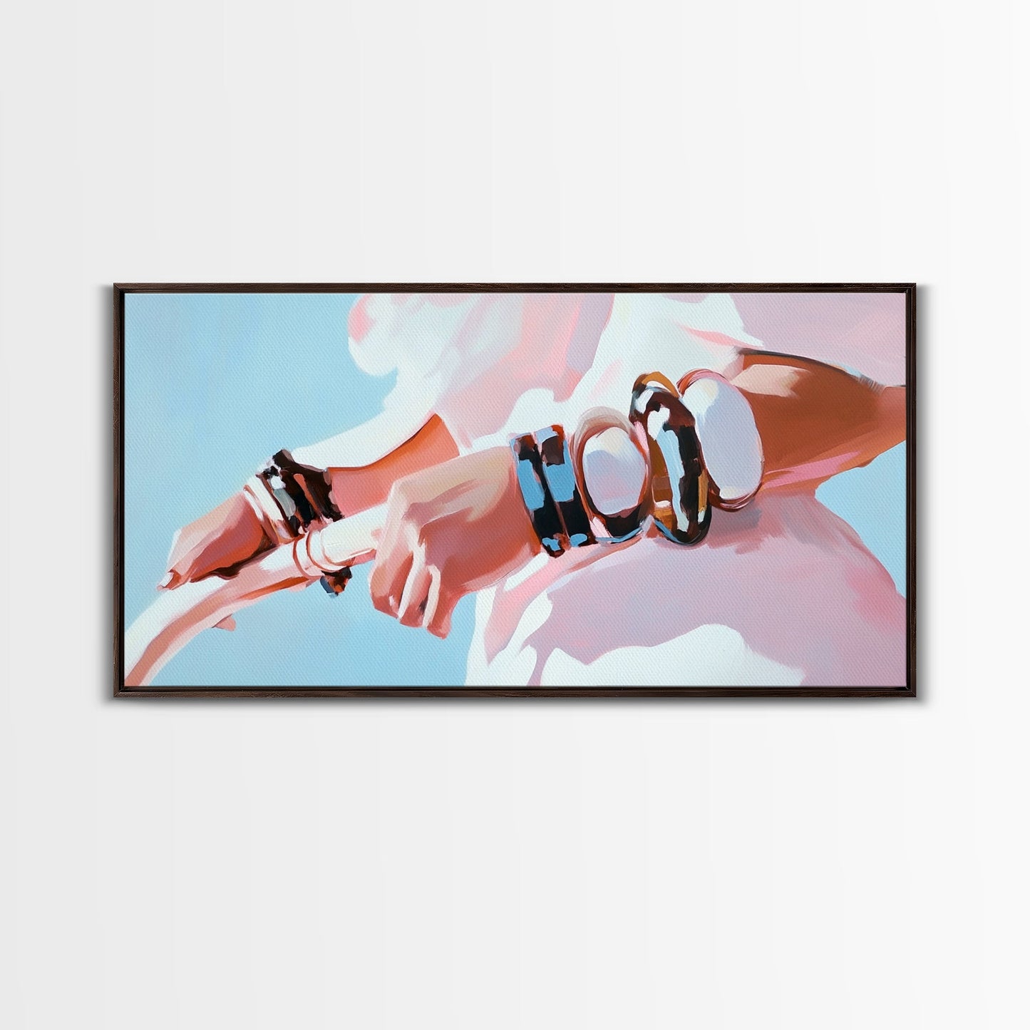 Moderne Mode, auffälliger Schmuck, schicke Kunst, gerahmter Leinwanddruck, zeitgenössische Wandkunst, feminine Dekoration, minimalistische Ästhetik, Schlafzimmerkunst