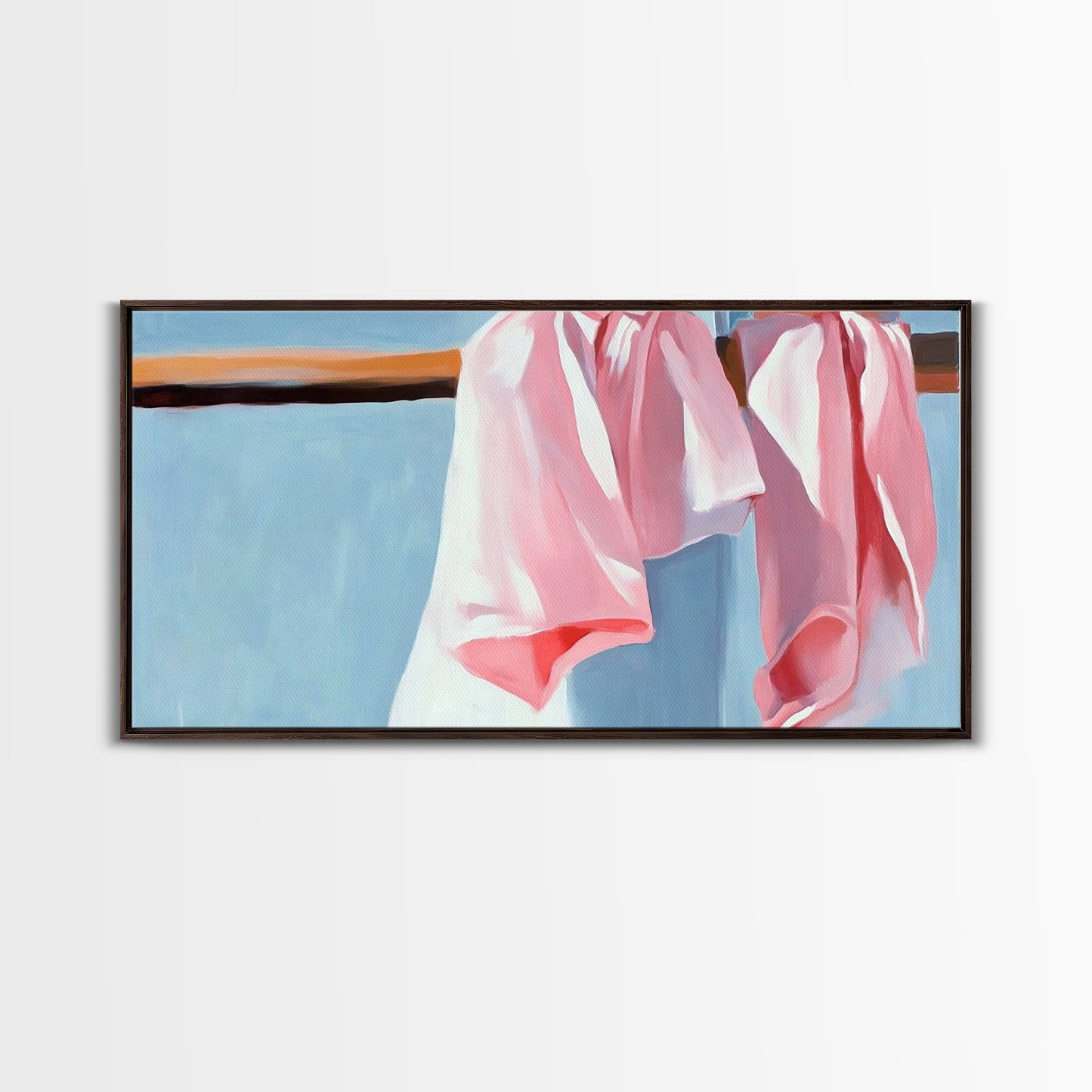 Hanging Shirts, Minimalist Wall Art, Soft Pastel Decor, Boho Chic Painting, Light Blue and Pink, Aesthetic Bedroom Art, Canvas Print