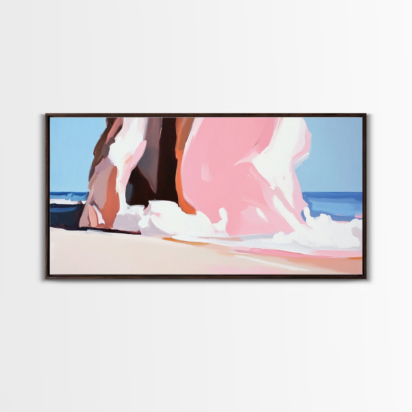 Beach Cliffside, Ocean Waves Art, Coastal Home Decor, Beach Vacation Aesthetic, Minimalist Seascape, Canvas Print, Bedroom Wall Art