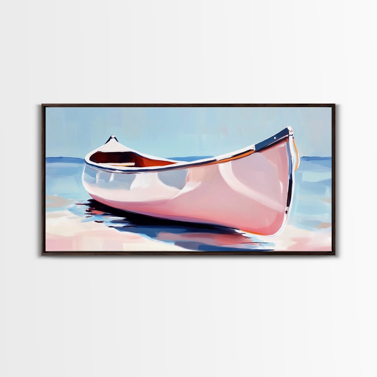 Canoe, Calm Waters, Minimalist Wall Art, Boho Adventure Decor, Nature Inspired Artwork, Lake House Aesthetic, Framed Canvas Print