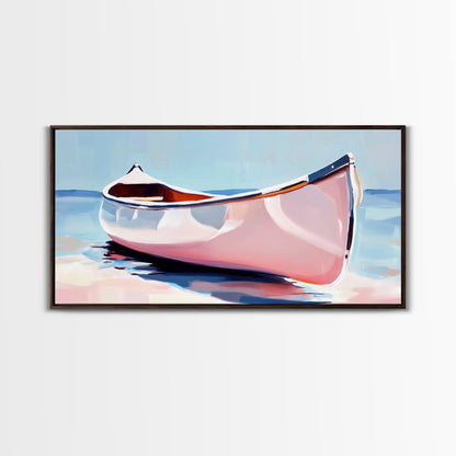 Canoe, Calm Waters, Minimalist Wall Art, Boho Adventure Decor, Nature Inspired Artwork, Lake House Aesthetic, Framed Canvas Print