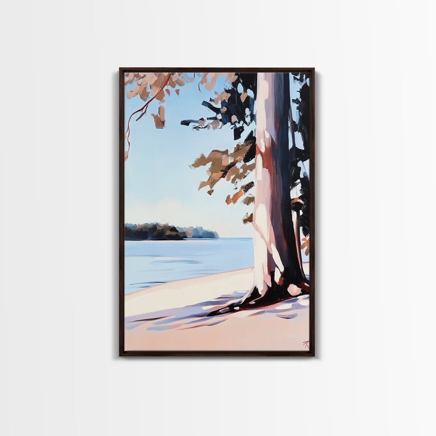 Lakeside Tree, Framed Canvas Print, Nature Wall Art, Serene Landscape, Beach House Decor, Tranquil Painting, Living Room Accent
