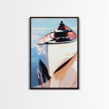 Wooden Boat, Reflection, Nautical Wall Art, Lake House Decor, Modern Impressionism, Blue and White Art, Rustic Style, Framed Canvas Print