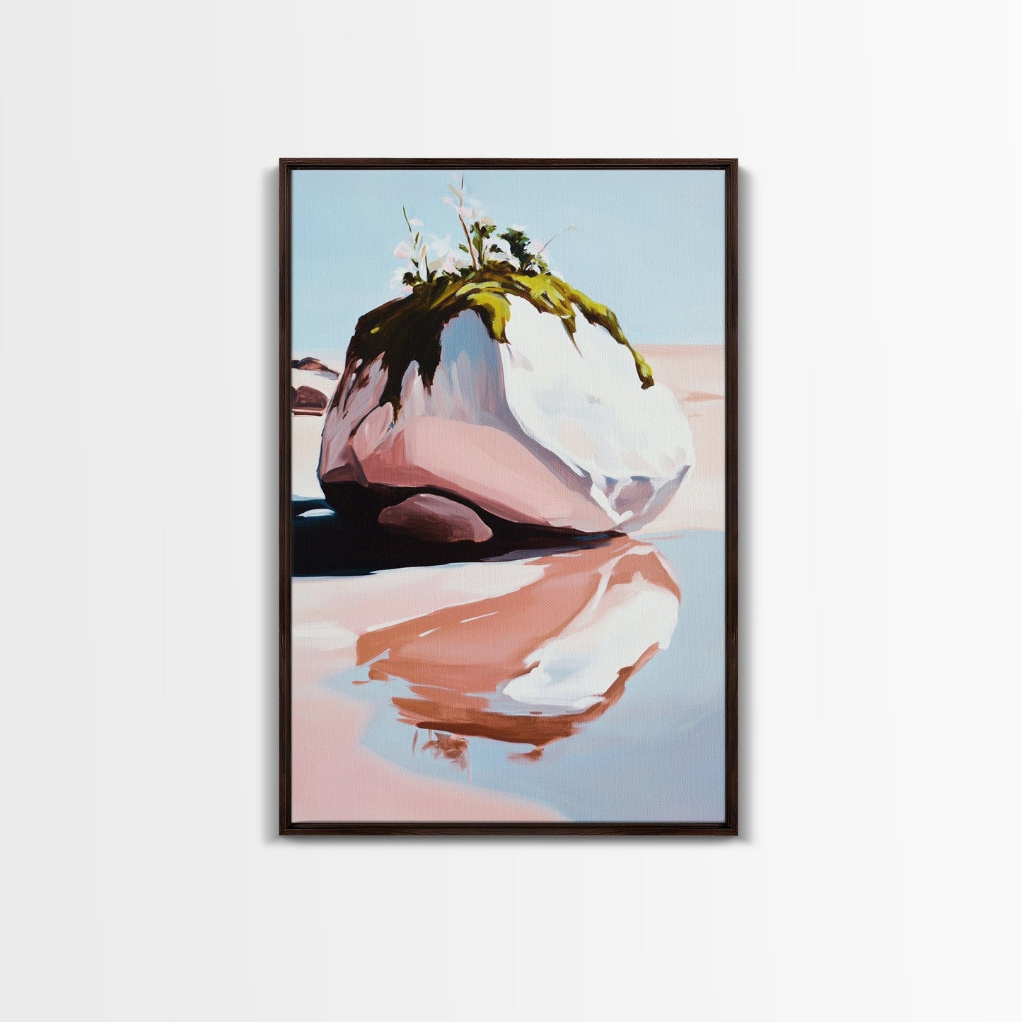 Modern Coastal Art, Abstract Beach Scene, Minimalist Ocean Print, Framed Canvas Print, Boho Seascape, Living Room Wall Art, Pastel Decor