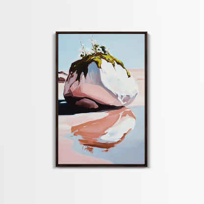 Modern Coastal Art, Abstract Beach Scene, Minimalist Ocean Print, Framed Canvas Print, Boho Seascape, Living Room Wall Art, Pastel Decor