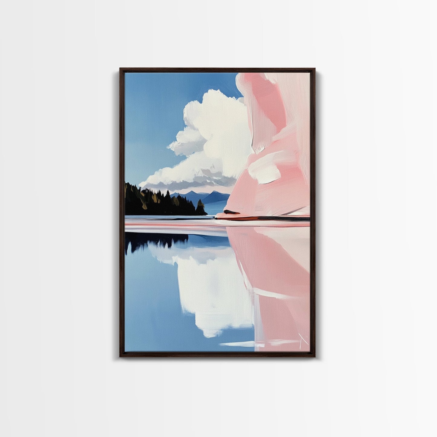 Pink Rock Reflection, Abstract Landscape, Serene Water Art, Framed Canvas Print, Modern Wall Decor, Minimalist Nature, Living Room Art