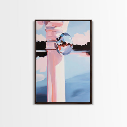 Reflective Sphere, Abstract Art, Minimalist Decor, Modern Aesthetic, Pastel Painting, Contemporary Wall Art, Canvas Print, Office Decor