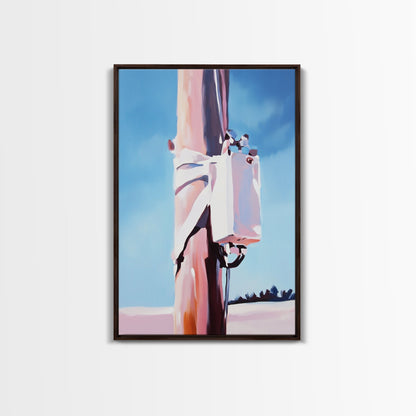 Rustic Pole, Coastal Minimalist Art, Framed Canvas Print, Boho Beach Decor, Nautical Painting, Seaside Home Aesthetic, Pastel Artwork