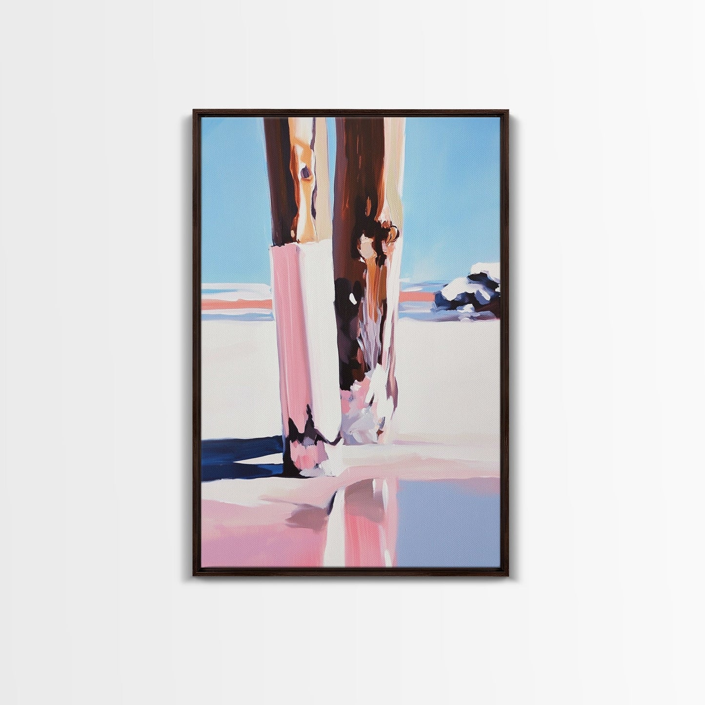 Wooden Pilings, Nautical Seaside Art, Framed Canvas Print, Coastal Minimalist Decor, Beach House Painting, Rustic Ocean Artwork