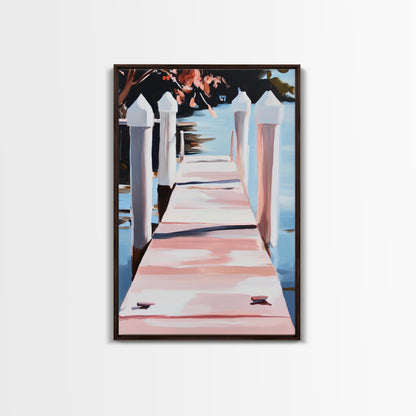 Serene Dock, Waterside Retreat, Nautical Art, Coastal Living, Summer Wall Decor, Bedroom or Office Art, Framed Canvas Print