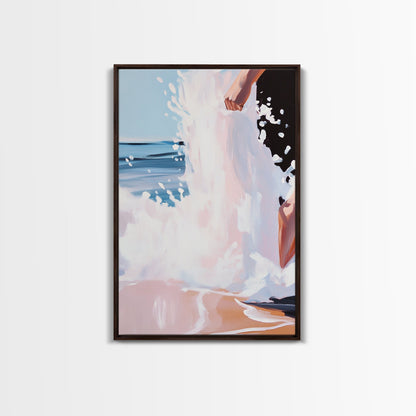Wave Splash, Beach House Art, Ocean Print, Coastal Water Painting, Summer Vibes, Framed Canvas Print, Living Room Decor, Gift