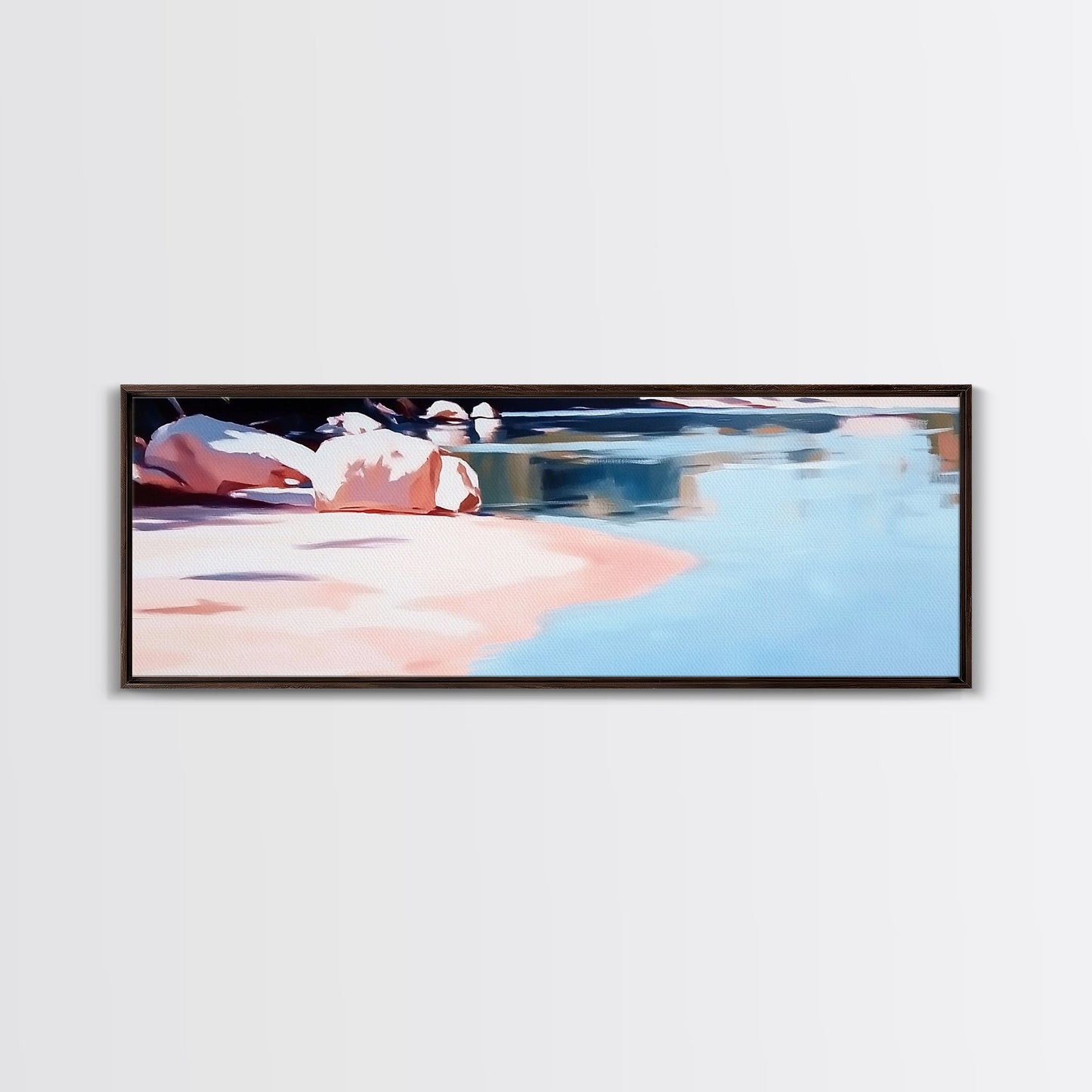 Reflections on Water, Tranquil Lakeside Scene, Minimalist Nature Art, Canvas Print, Serene Blue Tones, Relaxing Wall Art, Office Decor