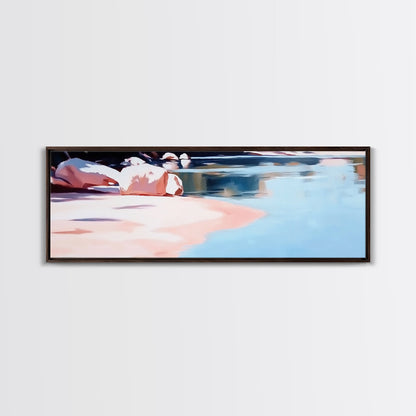 Reflections on Water, Tranquil Lakeside Scene, Minimalist Nature Art, Canvas Print, Serene Blue Tones, Relaxing Wall Art, Office Decor