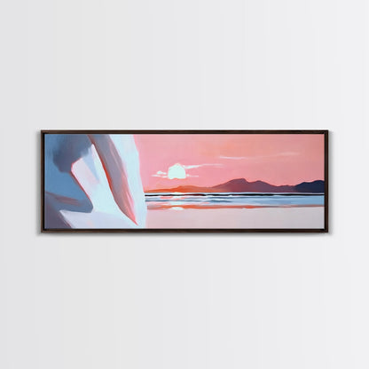 Sunset Serenity, Coastal Horizon, Tranquil Art, Framed Canvas Print, Pink Sky, Minimalist Seascape, Ocean Decor, Living Room Artwork