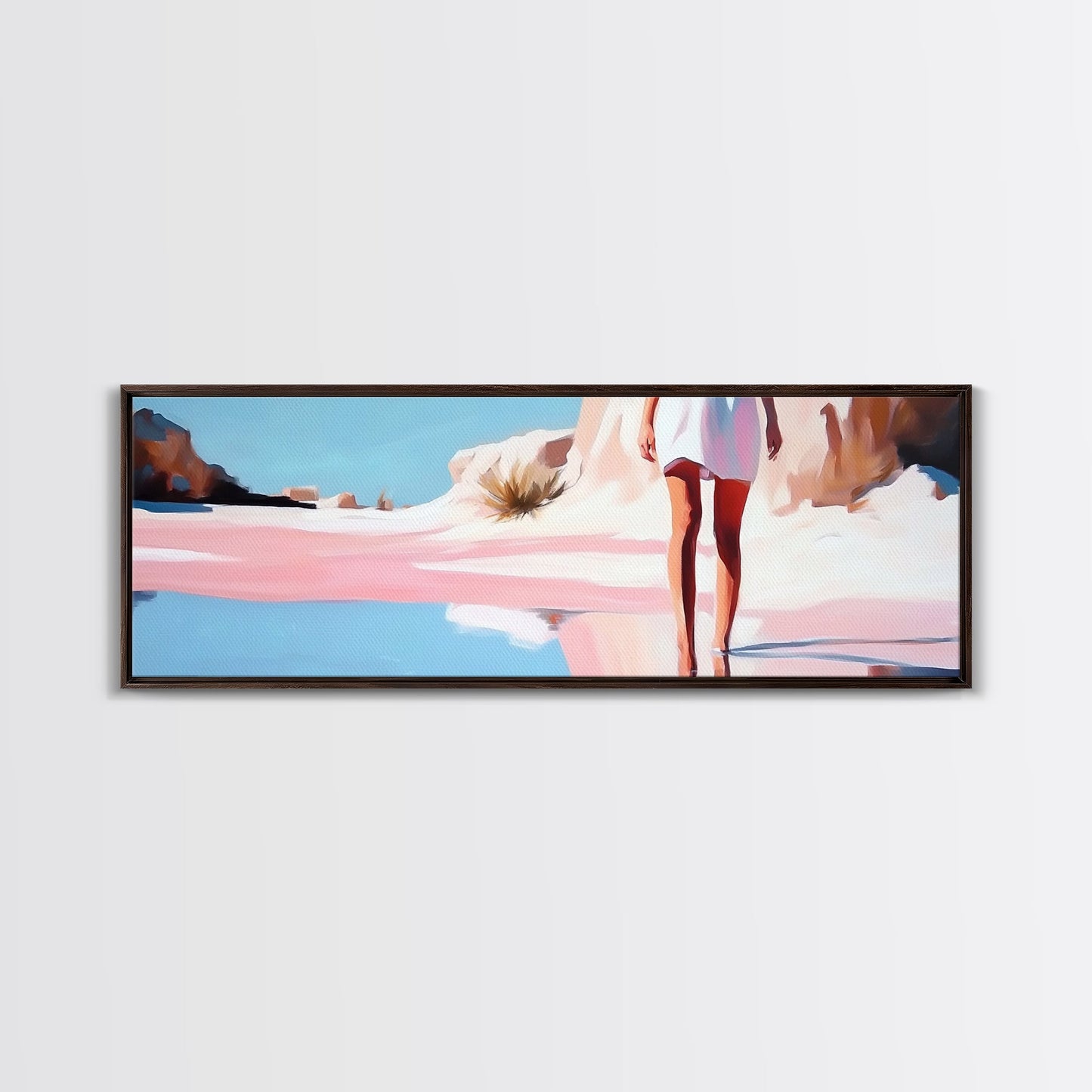 Desert Mirage, Ethereal Landscape, Sunlit Horizon, Framed Canvas Print, Pastel Canyon Scene, Boho Wall Decor, Minimalist Western Art