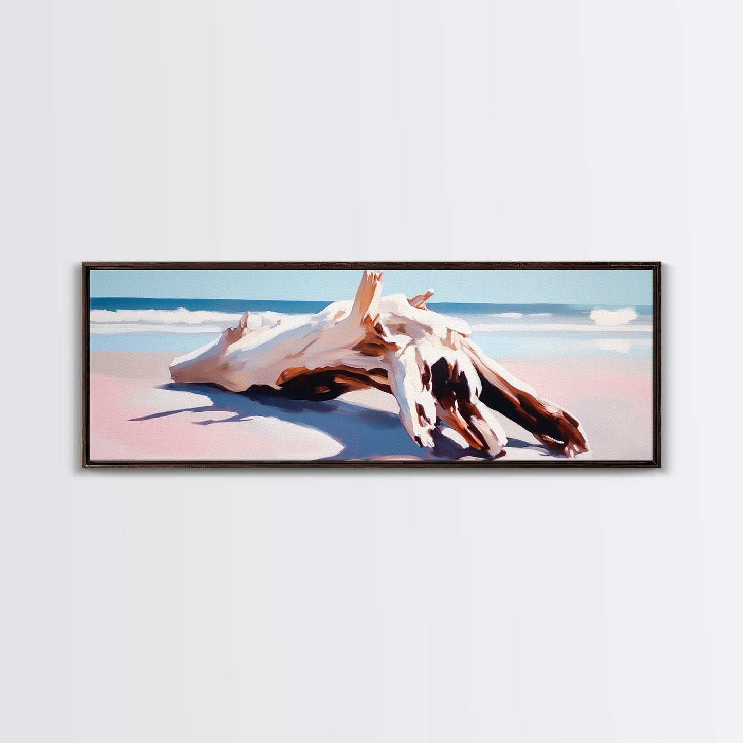 Driftwood, Ocean Waves, Canvas Print, Coastal Wall Art, Beach House Decor, Minimalist Seascape, Natural Tones, Boho Home Aesthetic