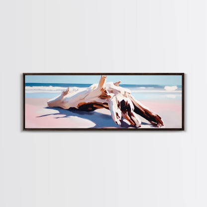 Driftwood, Ocean Waves, Canvas Print, Coastal Wall Art, Beach House Decor, Minimalist Seascape, Natural Tones, Boho Home Aesthetic