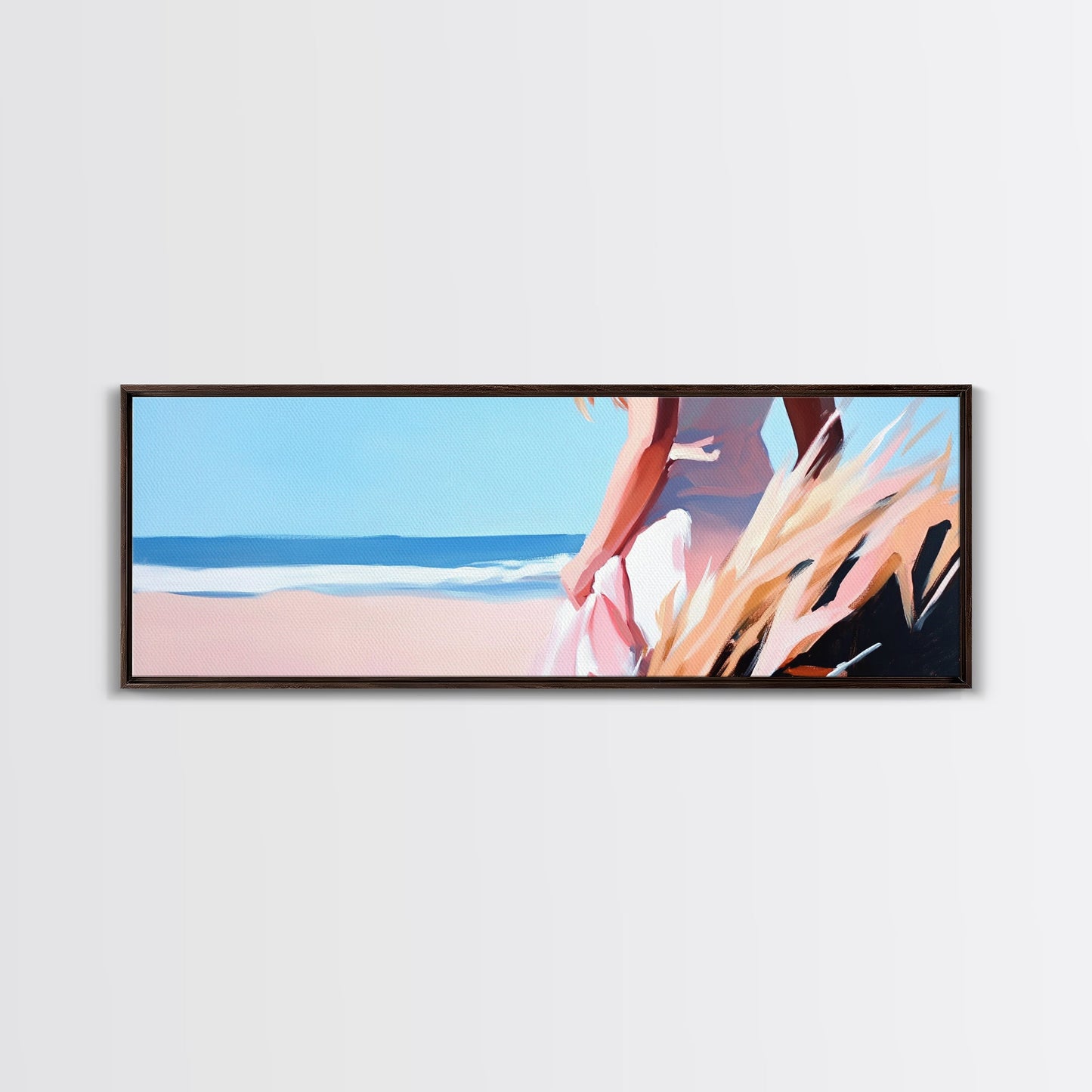 Meeresbrise, Küstenfrau, Kunst der Ruhe, Strandästhetik, Leinwanddruck, Boho-Wandkunst, Entspannende Schlafzimmerwanddekoration