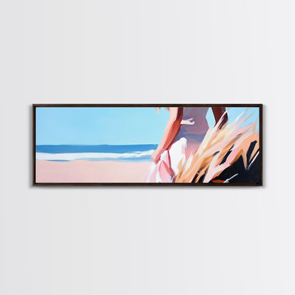 Meeresbrise, Küstenfrau, Kunst der Ruhe, Strandästhetik, Leinwanddruck, Boho-Wandkunst, Entspannende Schlafzimmerwanddekoration