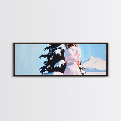 Winter Scene, Snowy Pines, Woman Outdoors, Framed Canvas Print, Christmas Wall Art, Cozy Winter Decor, Rustic Cabin Art, Nature