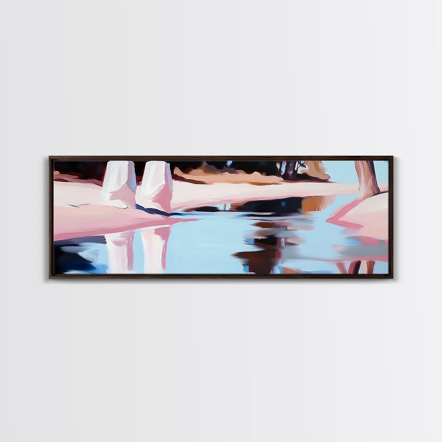 Flussufer, Wasserspiegelungen, Ruhige Szene, Gerahmter Leinwanddruck, Beschauliche Wandkunst, Zen-Wohndekoration, Neutrale Landschaft, Modern