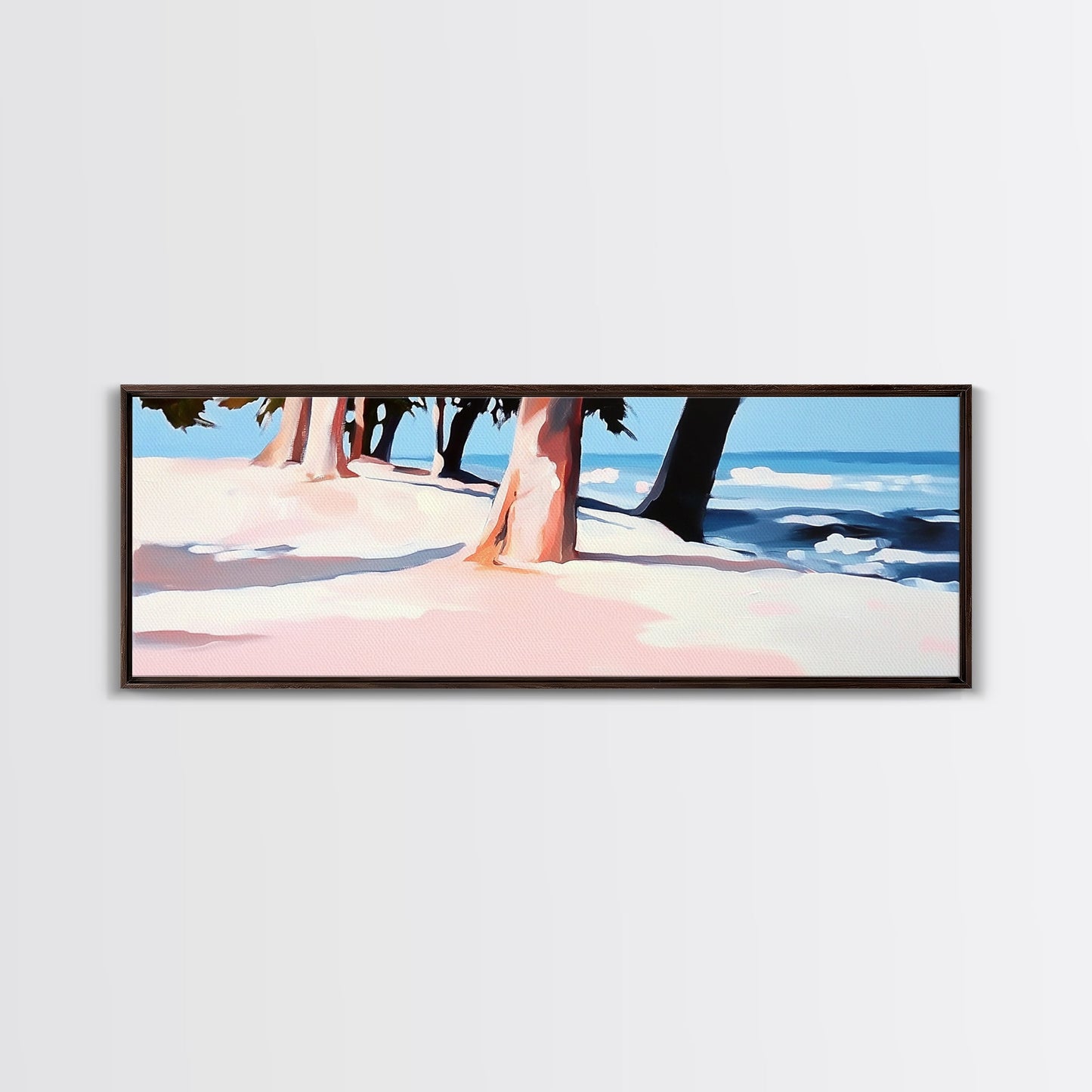 Coastal Trees, Beach Landscape, Ocean View, Framed Canvas Print, Modern Wall Art, Minimalist Decor, Living Room Art, Tropical Artwork