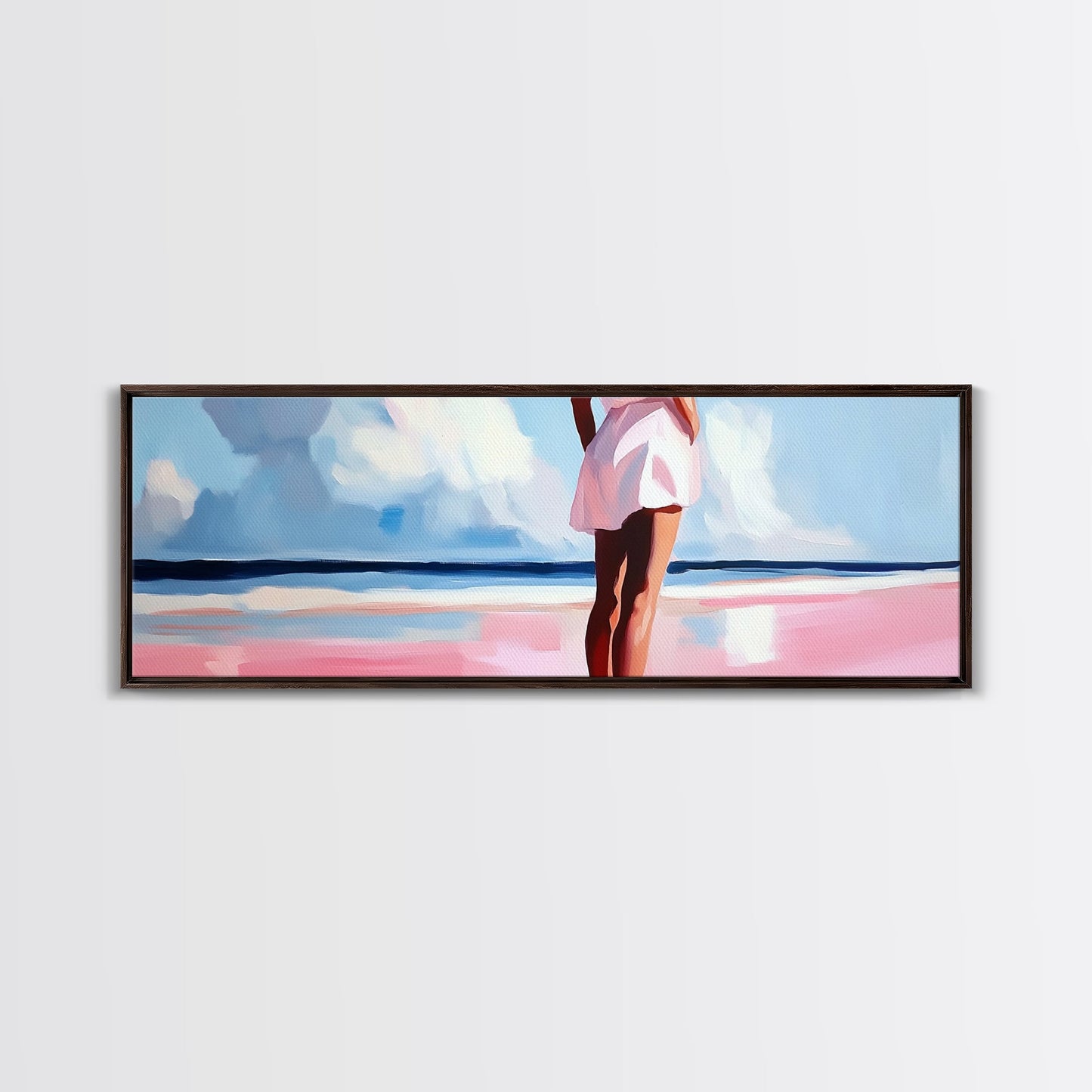 Woman by Ocean, Beach Reflection, Serenity Art, Framed Canvas Print, Modern Coastal Decor, Minimalist Wall Art, Bedroom Artwork