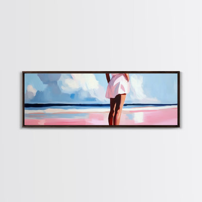 Woman by Ocean, Beach Reflection, Serenity Art, Framed Canvas Print, Modern Coastal Decor, Minimalist Wall Art, Bedroom Artwork