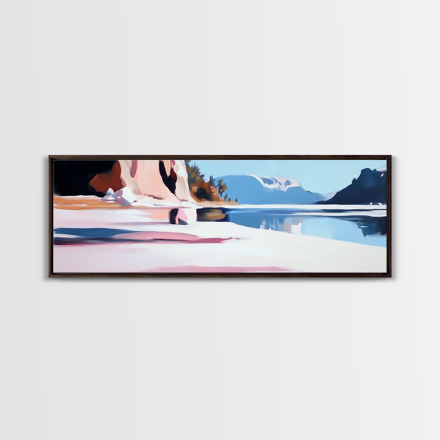 Lake Reflection, Serene Nature, Framed Canvas Print, Minimalist Wall Art, Living Room Decor, Blue Tones, Tranquil Home Aesthetic