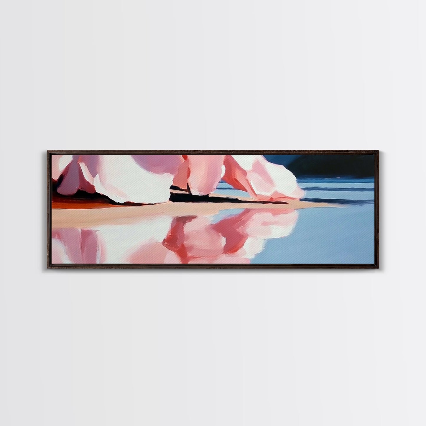 Flowing Pink Fabric, Water Reflection, Feminine Aesthetic, Framed Canvas Print, Romantic Wall Art, Soft Color Palette, Elegant Home Decor