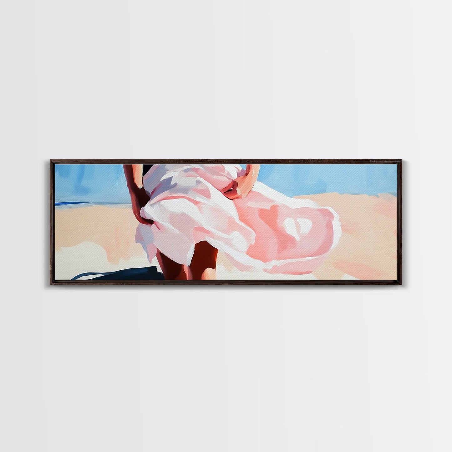 Flowing Dress, Windy Beach, Coastal Summer Art, Framed Canvas Print, Minimalist Boho Decor, Ocean Wall Artwork, Seaside Aesthetic
