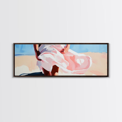 Flowing Dress, Windy Beach, Coastal Summer Art, Framed Canvas Print, Minimalist Boho Decor, Ocean Wall Artwork, Seaside Aesthetic