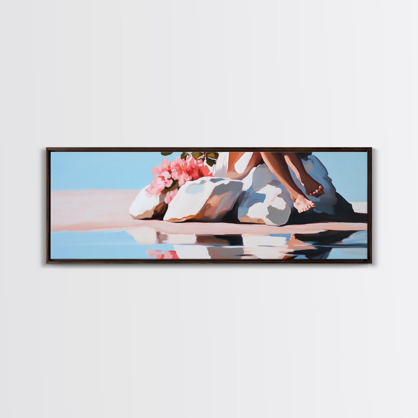 Beach Blossom Scene, Floral Coastal Art, Pastel Summer Vibes, Nature Wall Decor, Soft Aesthetic, Canvas Print, Bedroom Wall Art