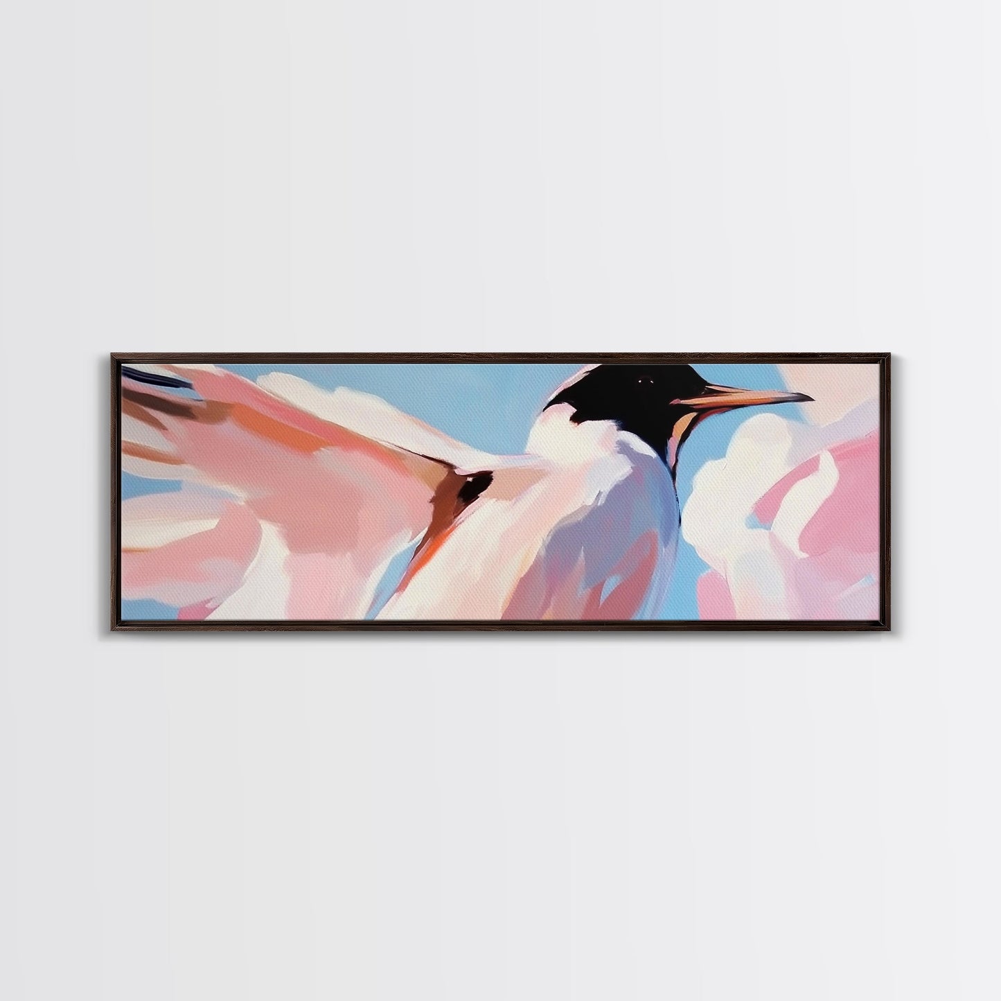 Soaring Seabird Art, Coastal Bird Print, Minimalist Wildlife Art, Pastel Sky Painting, Large Canvas Print, Beach House Decor, Bedroom Art