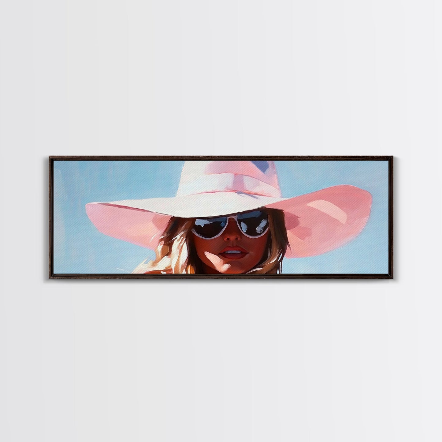 Sun Hat, Fashion Art, Glamorous Woman, Feminine Painting, Summer Aesthetic, Modern Chic, Bedroom Wall Decor, Framed Canvas Print