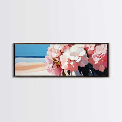 Hydrangea Blooms, Coastal Flowers, Nature Wall Art, Living Room Decor, Summer Aesthetic, Impressionist Style, Framed Canvas Print