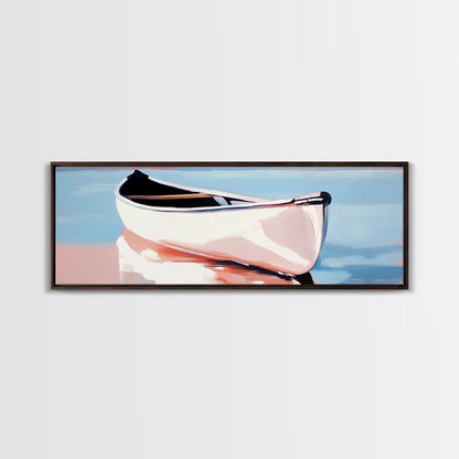 Reflection Boat, Calm Lake Art, Nautical Wall Decor, Framed Canvas Print, Coastal Serenity Art, Pastel Landscape, Living Room Wall Art
