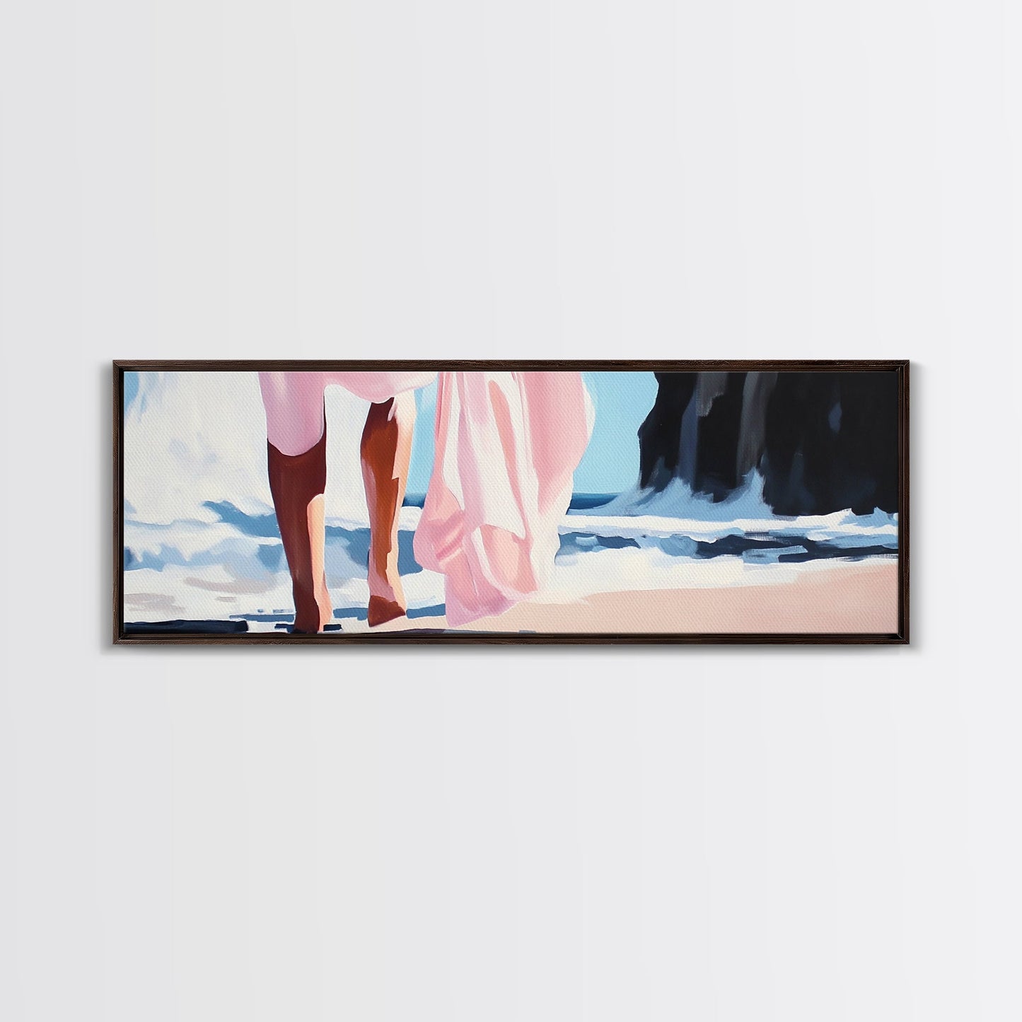 Ocean Waves, Feminine Beach Art, Coastal Minimalist Decor, Framed Canvas Print, Soft Pastel Seaside Art, Nautical Living Room Wall Art