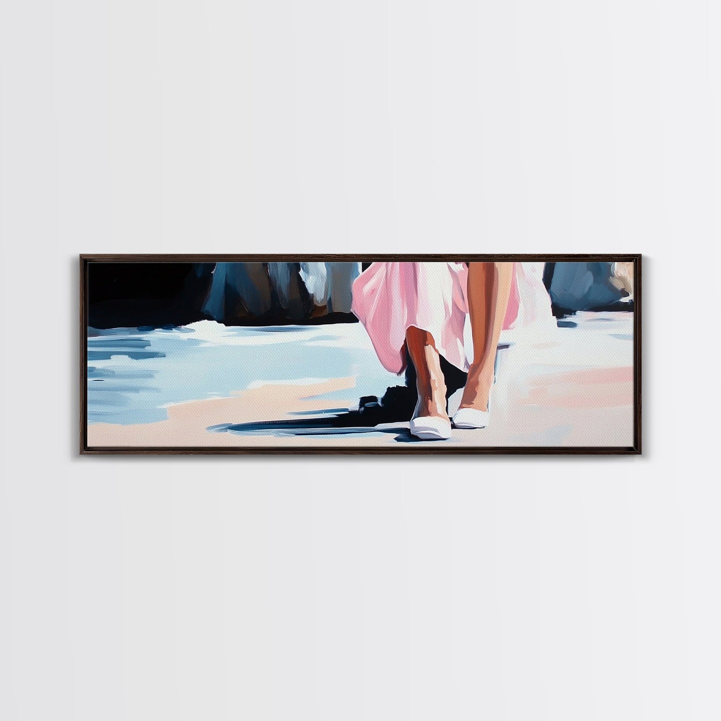 Seaside Elegance, Soft Beach Vibes, Ocean Walk Art, Framed Canvas Print, Feminine Coastal Decor, Seascape Painting, Summer Aesthetic