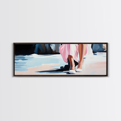 Seaside Elegance, Soft Beach Vibes, Ocean Walk Art, Framed Canvas Print, Feminine Coastal Decor, Seascape Painting, Summer Aesthetic