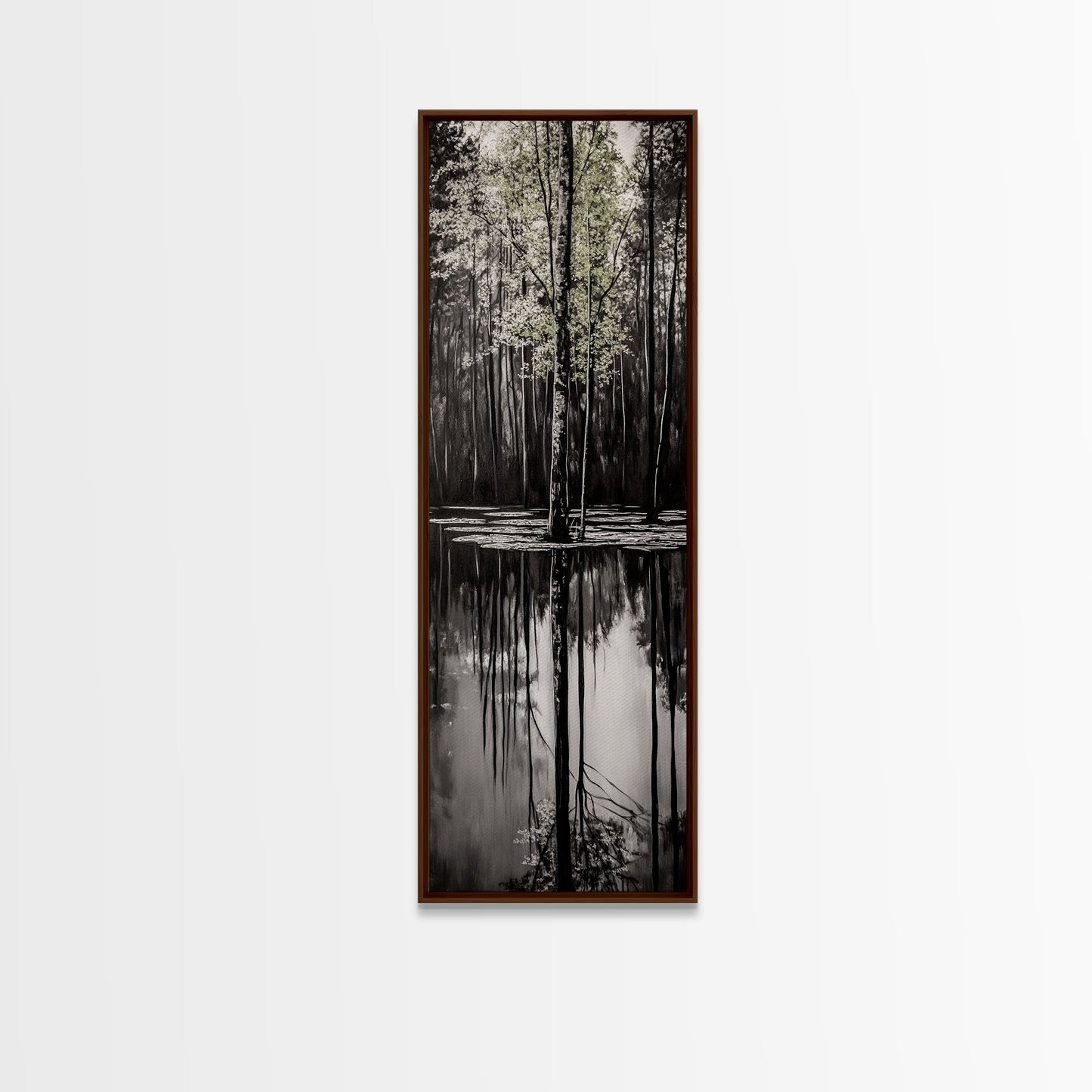 Reflective Trees, Monochrome Forest Painting, Minimalist Nature Art, Framed Canvas Print, Black and White Wall Art, Dining Room Decor