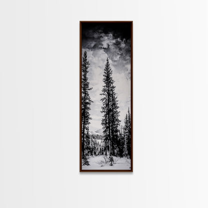Black White Pine, Winter Forest, Nature Wall Art, Christmas Decor, Modern Minimalist, Monochrome Print, Framed Canvas Print