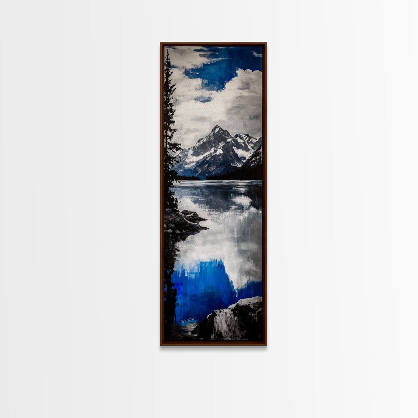 Serene Lake, Blue Mountain Reflection, Tranquil Water Art, Nature Wall Decor, Contemporary Landscape, Canvas Print