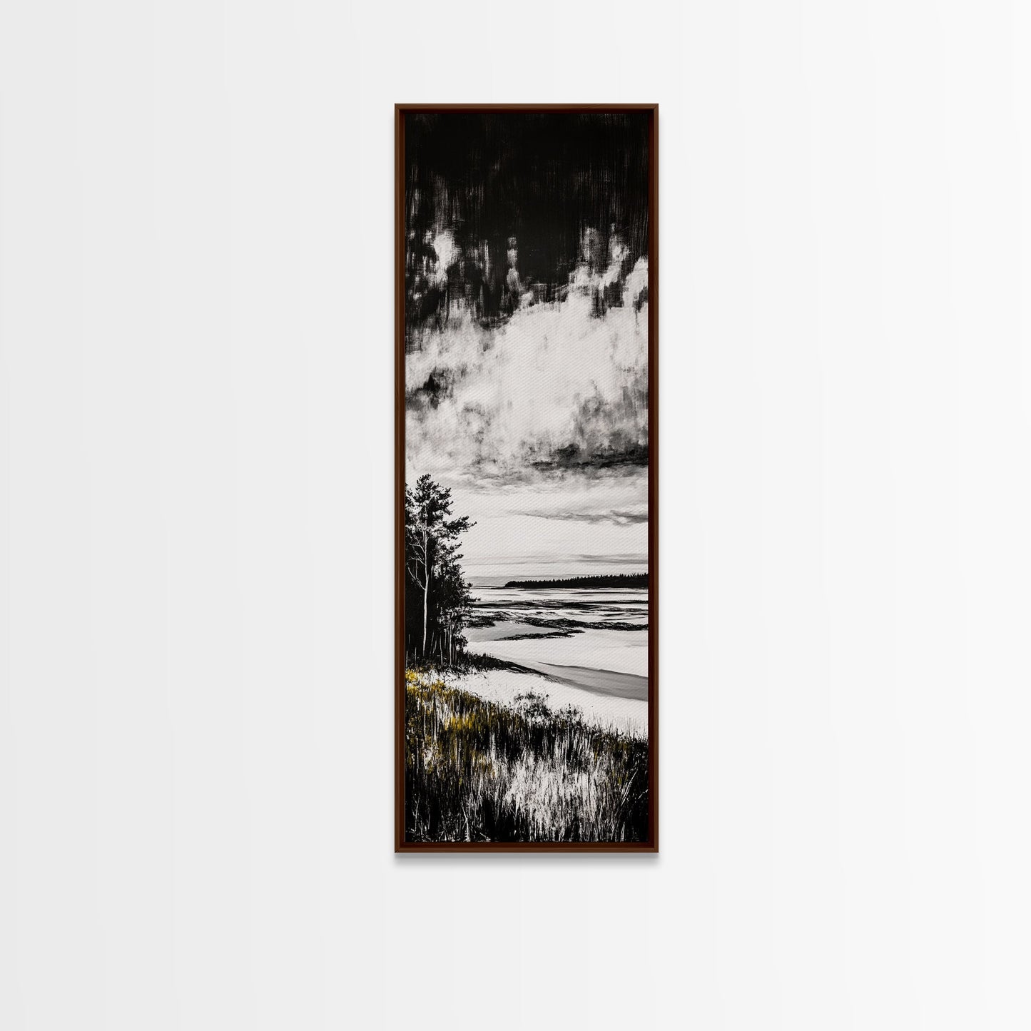 Coastal Serenity, Black White Landscape, Ocean Horizon Art, Minimalist Beach Scene, Modern Home Decor, Framed Canvas Print