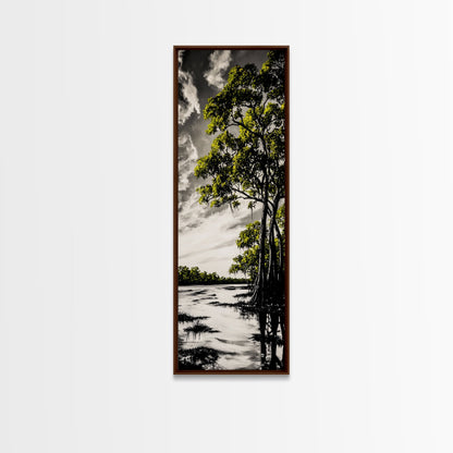 Swamp Trees, Black and White Landscape, Nature Wall Art, Rustic Home Decor, Framed Canvas Print, Large Wall Art, Office Art, Neutral Decor