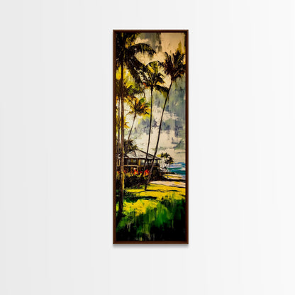Tropical Landscape Painting, Palm Tree Art, Beach House Wall Decor, Coastal Summer Art, Vibrant Green and Yellow Art, Framed Canvas Print