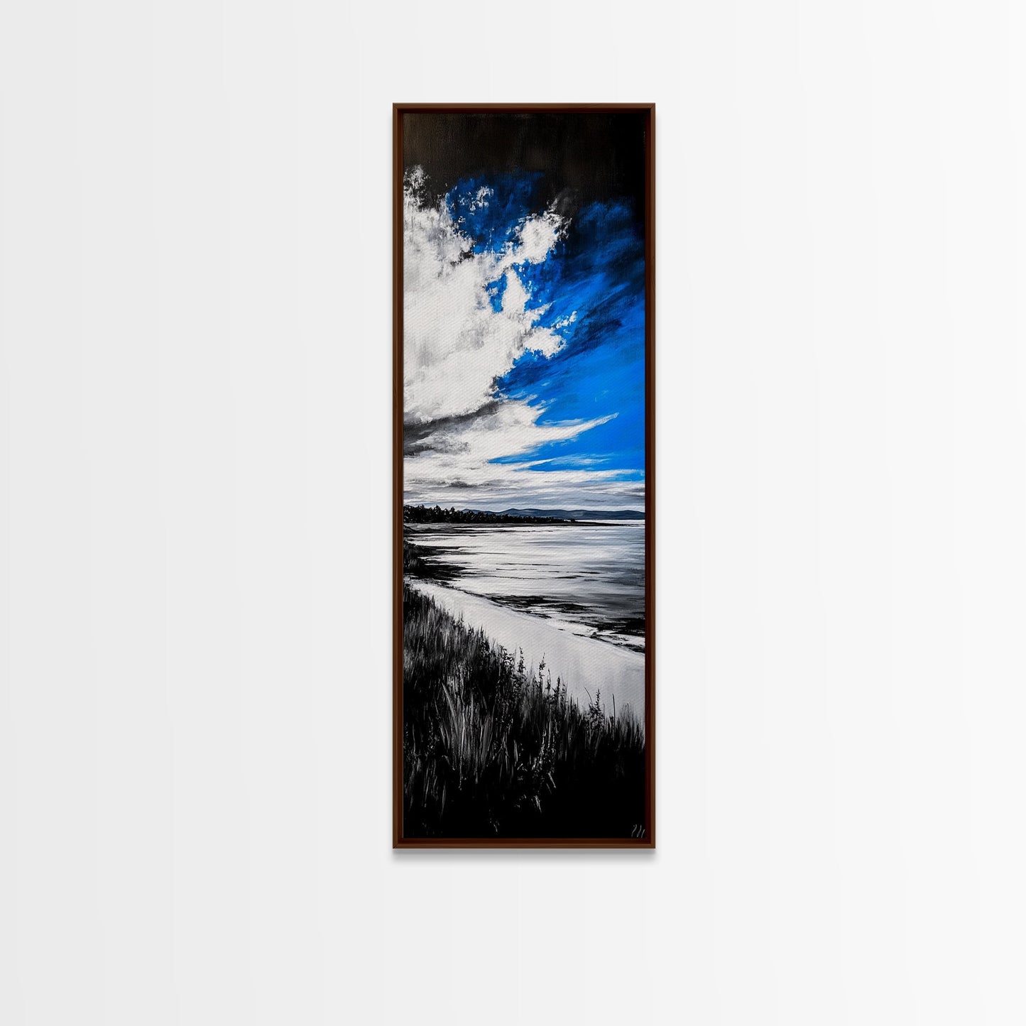 Black and White Beach, Monochrome Seascape, Moody Sky, Nature Photography, Framed Canvas Print, Minimalist Wall Art, Elegant Home Decor