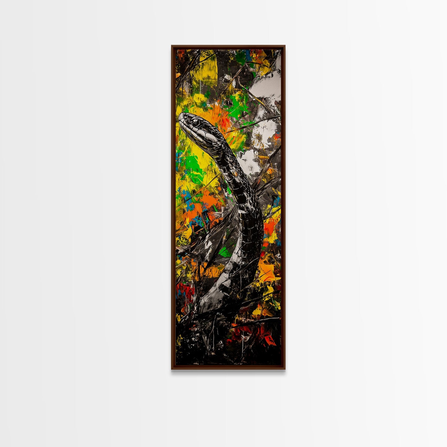 Black Snake, Abstract Colors, Edgy Animal Art, Dark Aesthetic, Framed Canvas Print, Office Wall Decor, Living Room Statement Art