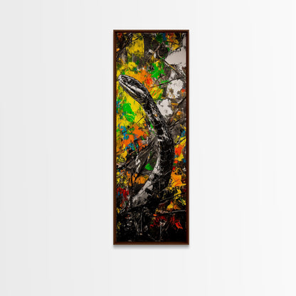 Black Snake, Abstract Colors, Edgy Animal Art, Dark Aesthetic, Framed Canvas Print, Office Wall Decor, Living Room Statement Art